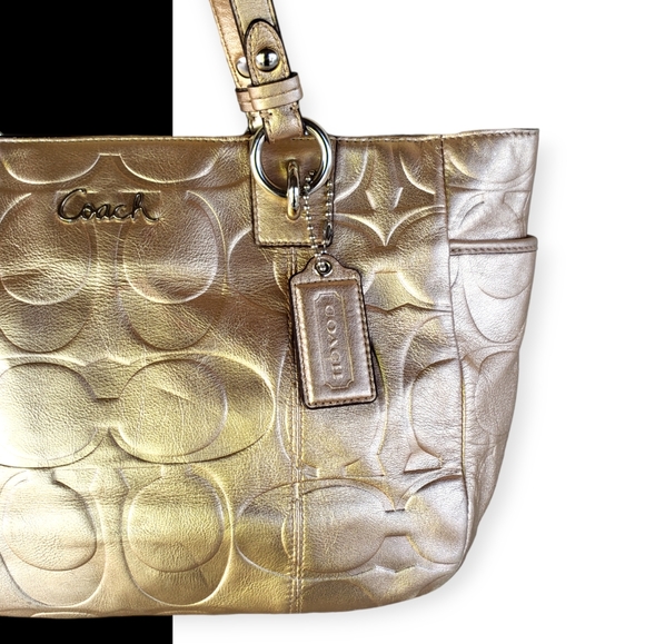 💯 COACH Gold Gallery Embossed Metallic Leather Tote Purse - Picture 6 of 15